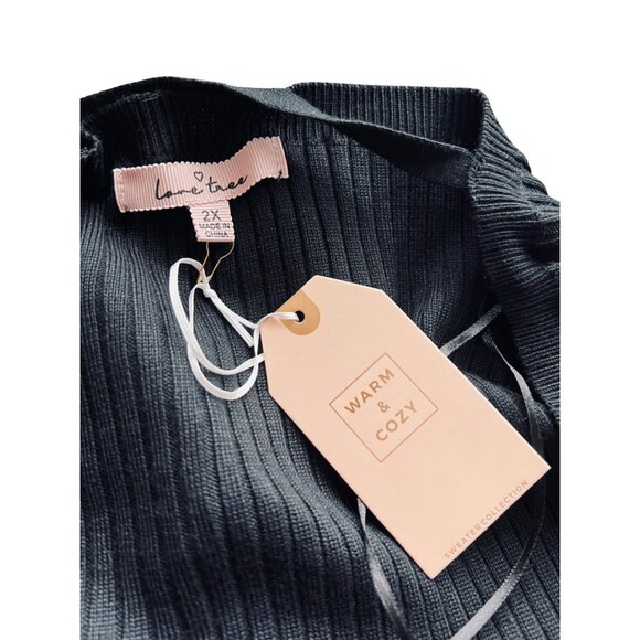 Love Tree Black Ribbed Knit Long Sleeve Mini Wrap Dress With Tie Waist & V-Neck - Picture 8 of 8